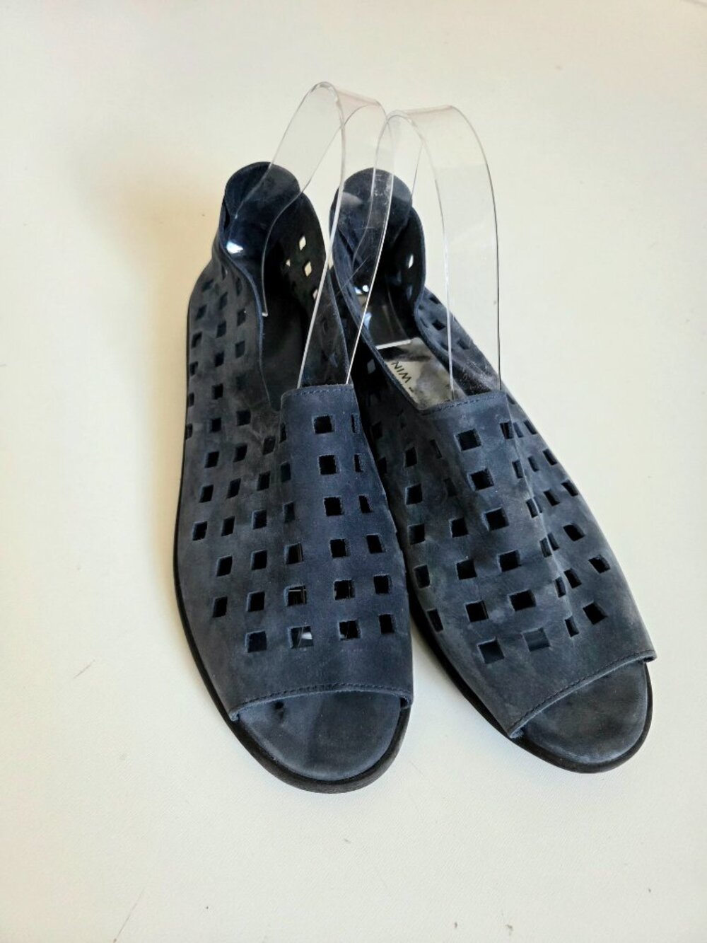 Arche blue suede nubuck shoes perforated cutouts design open toe back zipper
